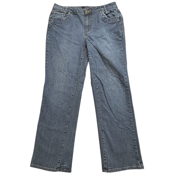 ana A New Approach Womens 16W Denim Jeans Bootcut Blue Button Flap Pockets - Picture 1 of 13